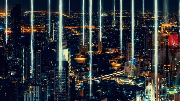 Ciudad digital inteligente con globalización gráfica abstracta que muestra la red de conexión —  Fotos de Stock