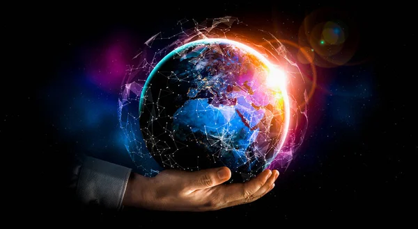 Globale Netzwerkverbindung über die Erde mit Verbindung innovativer Wahrnehmung — Stockfoto