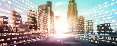 Hızlı aktarım görüşü oluşturmak için yolda hareket bulanıklığı olan dijital veri akışı