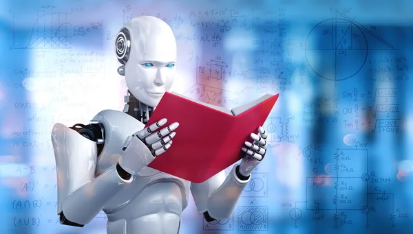 3D εικονογράφηση του ρομπότ ανθρωποειδούς βιβλίου ανάγνωσης — Φωτογραφία Αρχείου