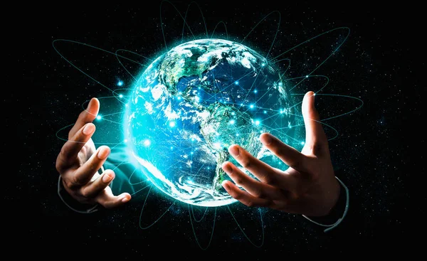 Globális hálózati kapcsolat a Föld és az innovatív felfogás összekapcsolása között — Stock Fotó