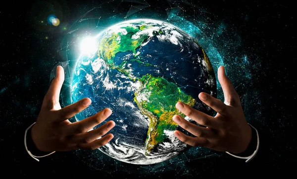 Connexion au réseau mondial couvrant la terre avec lien de perception innovante — Photo