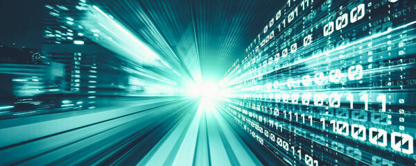 Цифровой поток данных на дороге с размытием движения для создания видения быстрой передачи скорости