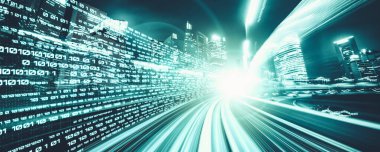 Hızlı aktarım görüşü oluşturmak için yolda hareket bulanıklığı olan dijital veri akışı