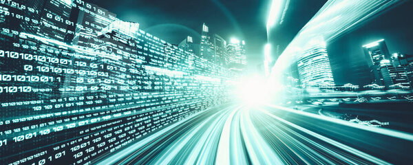 Цифровой поток данных на дороге с размытием движения для создания видения быстрой передачи скорости