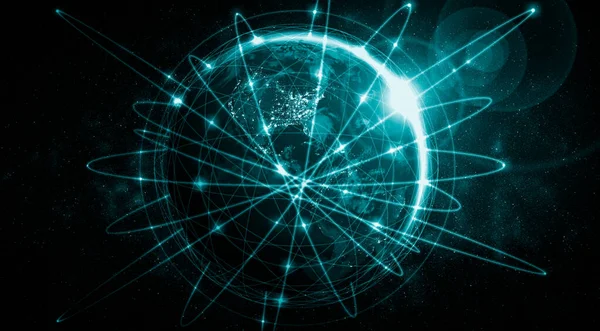 革新的な知覚の線で地球をカバーするグローバルネットワーク接続 — ストック写真