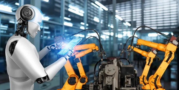 Механізований промисловий робот і роботизована зброя для складання на заводі  . — стокове фото