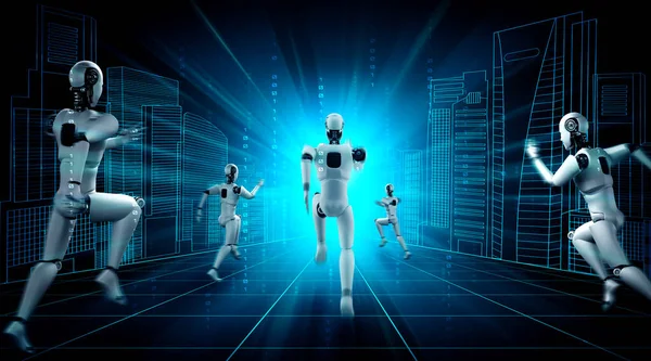 Koşan robot insansı hızlı hareket ve hayati enerji gösteriyor