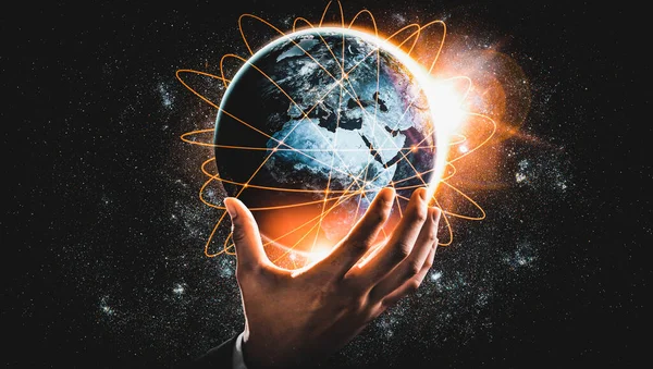 Connexion au réseau mondial couvrant la terre avec lien de perception innovante — Photo