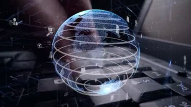 İnternet ağı modernizasyonu grafikli bilgisayar klavyesi üzerinde çalışan adam