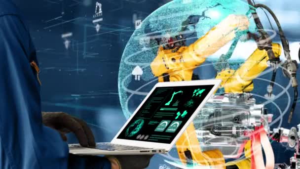 智能工业机器人武器现代化促进创新工厂技术 — 图库视频影像