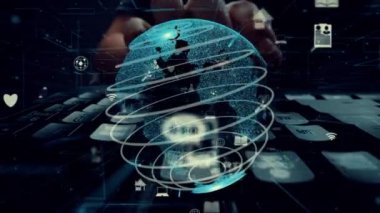 İnternet ağı modernizasyonu grafikli bilgisayar klavyesi üzerinde çalışan adam