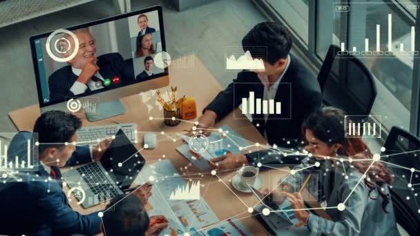 Creatief visueel beeld van zakenmensen in een corporate staff meeting op video call — Stockvideo