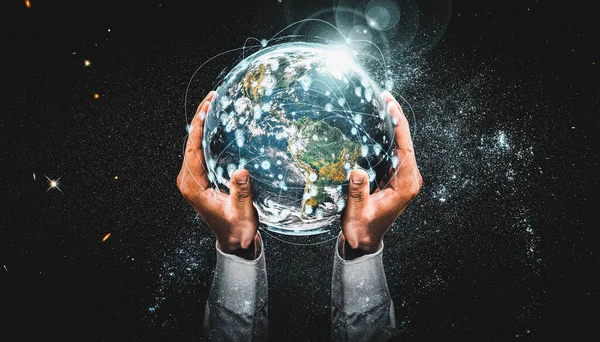 Global network connection covering earth with link of innovative perception — Stock Photo, Image