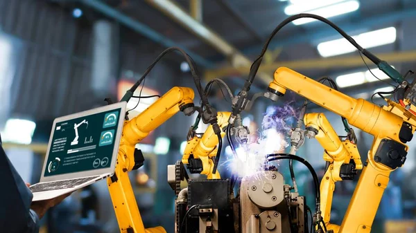 Modernização de armas robô da indústria inteligente para tecnologia de fábrica inovadora — Fotografia de Stock