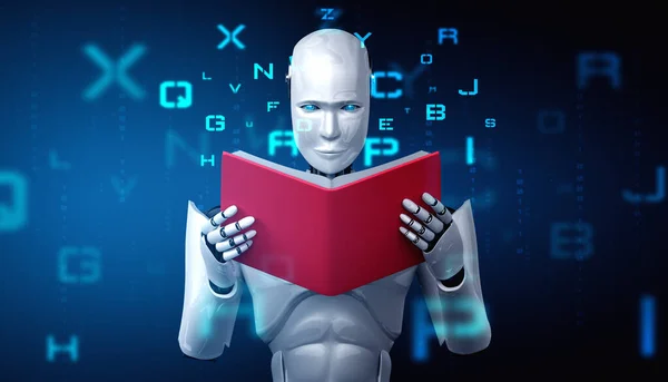 Ilustración 3D del libro de lectura humanoide robot — Foto de Stock