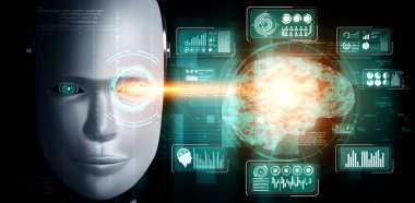 Robot insansı yüz, büyük veri analitik grafik kavramı ile yakın çekim