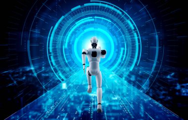 Koşan robot insansı hızlı hareket ve hayati enerji gösteriyor