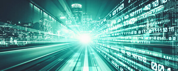 Цифровой поток данных на дороге с размытием движения для создания видения быстрой передачи скорости
