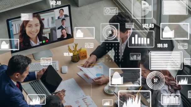 Visuais criativos de pessoas de negócios em uma reunião de pessoal corporativo em videochamada — Vídeo de Stock