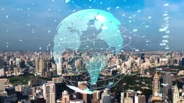 Wereldwijde verbinding en de modernisering van het internetnetwerk in slimme stad — Stockvideo