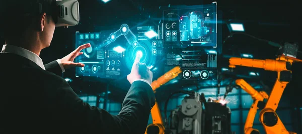 Avancerat robotarmsystem för digital industri och fabriksrobotteknik — Stockfoto