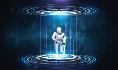 Bilim kurgu dünyasında 3 boyutlu robot insan yapımı.