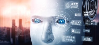 Robot insansı yüz, büyük veri analitik grafik kavramı ile yakın çekim