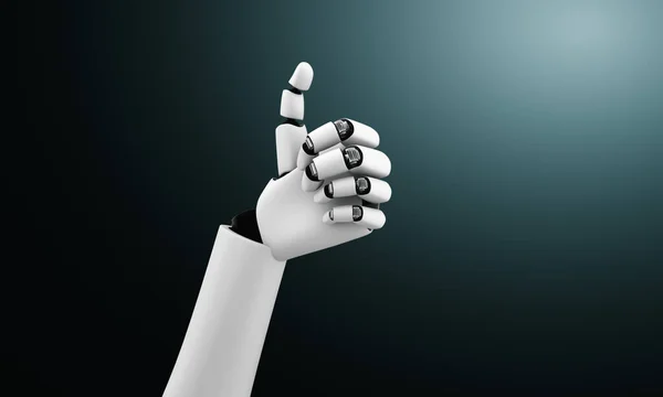 Robot humanoide manos arriba para celebrar los objetivos de éxito logrado mediante el uso de la IA —  Fotos de Stock