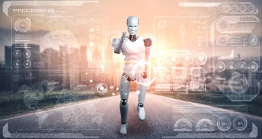 Koşan robot insansı hızlı hareket ve hayati enerji gösteriyor