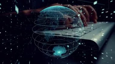 Matematik kodlama modernizasyonunun grafiğiyle çalışan adam