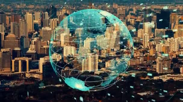 Globalne połączenie i modernizacja sieci internetowej w inteligentnym mieście — Wideo stockowe