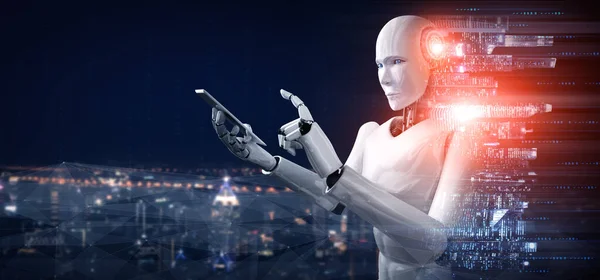 Robot humanoid use mobile phone or tablet for global network connection