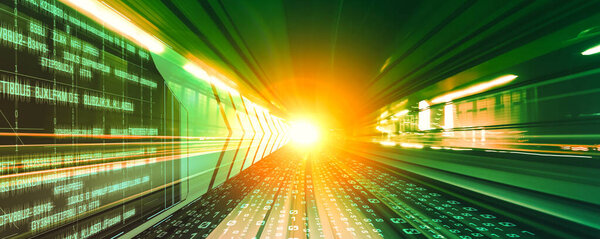 Digital data flow on road with motion blur to create vision of fast speed transfer