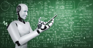 Robot insansı mühendislik bilimi eğitimi için cep telefonu veya tablet kullanıyor