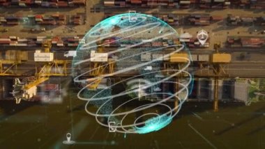 Ağ teknolojisinin modernizasyonu grafikli liman hava görüntüsü