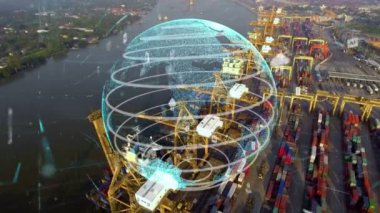 Ağ teknolojisinin modernizasyonu grafikli liman hava görüntüsü