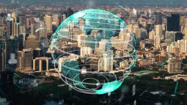 Koneksi global dan modernisasi jaringan internet di kota pintar — Stok Video
