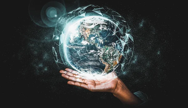 Global network connection covering earth with link of innovative perception — Stock Photo, Image