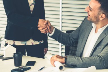 İş adamı tokalaşması ofiste iş kadını.