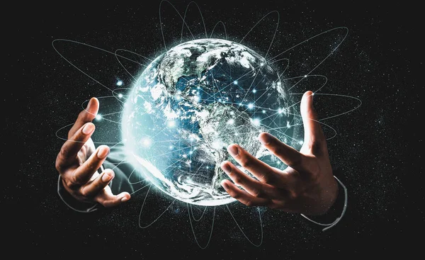 Globális hálózati kapcsolat a Föld és az innovatív felfogás összekapcsolása között — Stock Fotó