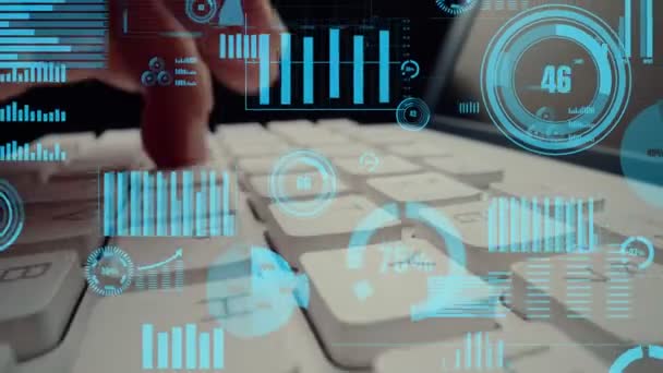 Креативная визуализация анализа больших данных и финансов бизнеса на компьютере — стоковое видео