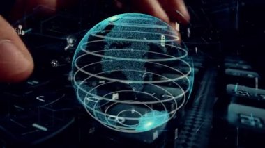 İnternet ağı modernizasyonu grafikli bilgisayar klavyesi üzerinde çalışan adam