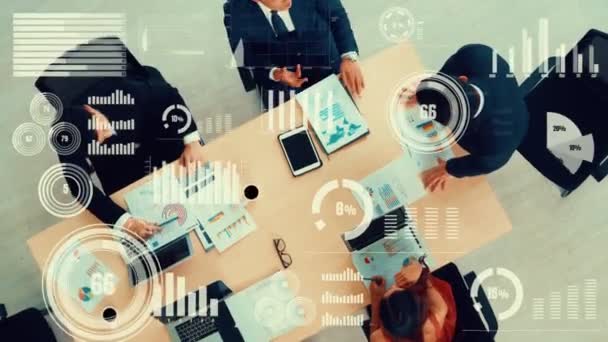 Creatief visueel van zakenmensen in corporate staff meeting — Stockvideo