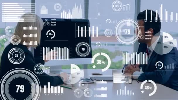 Visual criativo de dados de negócios analisando a tecnologia — Vídeo de Stock