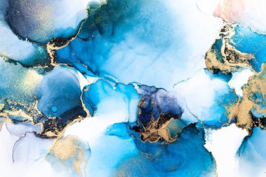 Kağıt üzerinde mermer sıvı mürekkep resminin lüks mavi soyut arkaplanı .