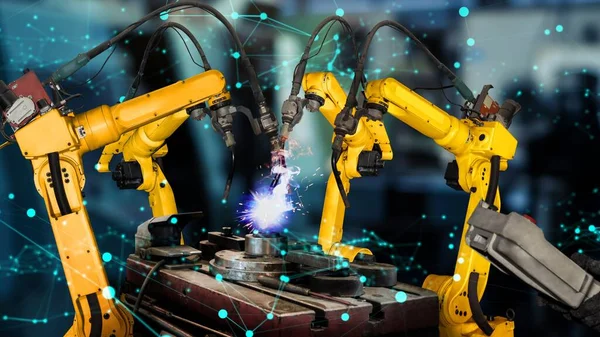 Modernização de armas robô da indústria inteligente para tecnologia de fábrica inovadora — Fotografia de Stock