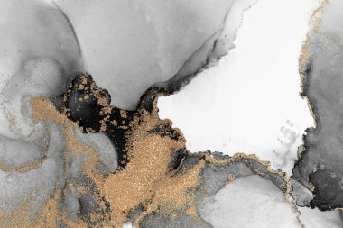 Kağıt üzerinde mermer sıvı mürekkep resminin siyah altın soyut arkaplanı .