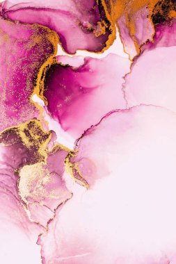 Kağıt üzerinde mermer sıvı mürekkep resminin pembe altın soyut arkaplanı .