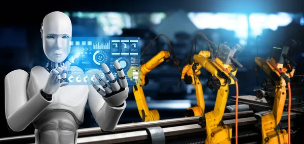 Mechanized industry robot and robotic arms for assembly in factory production . — Stock Photo, Image